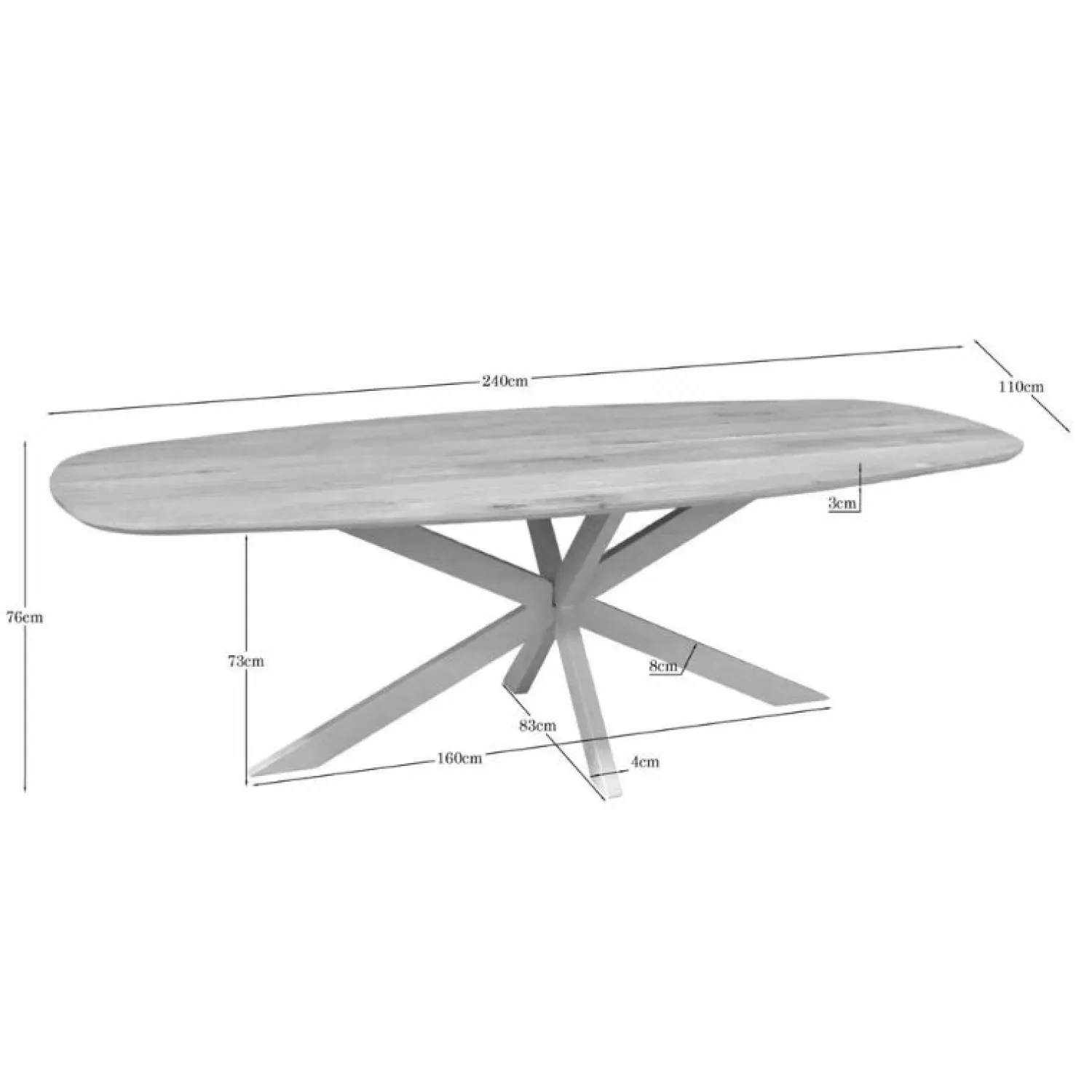 Furndea Eettafels|Ferry Eettafel Deens Ovaal Naturel Eiken met zand poot 240 cm