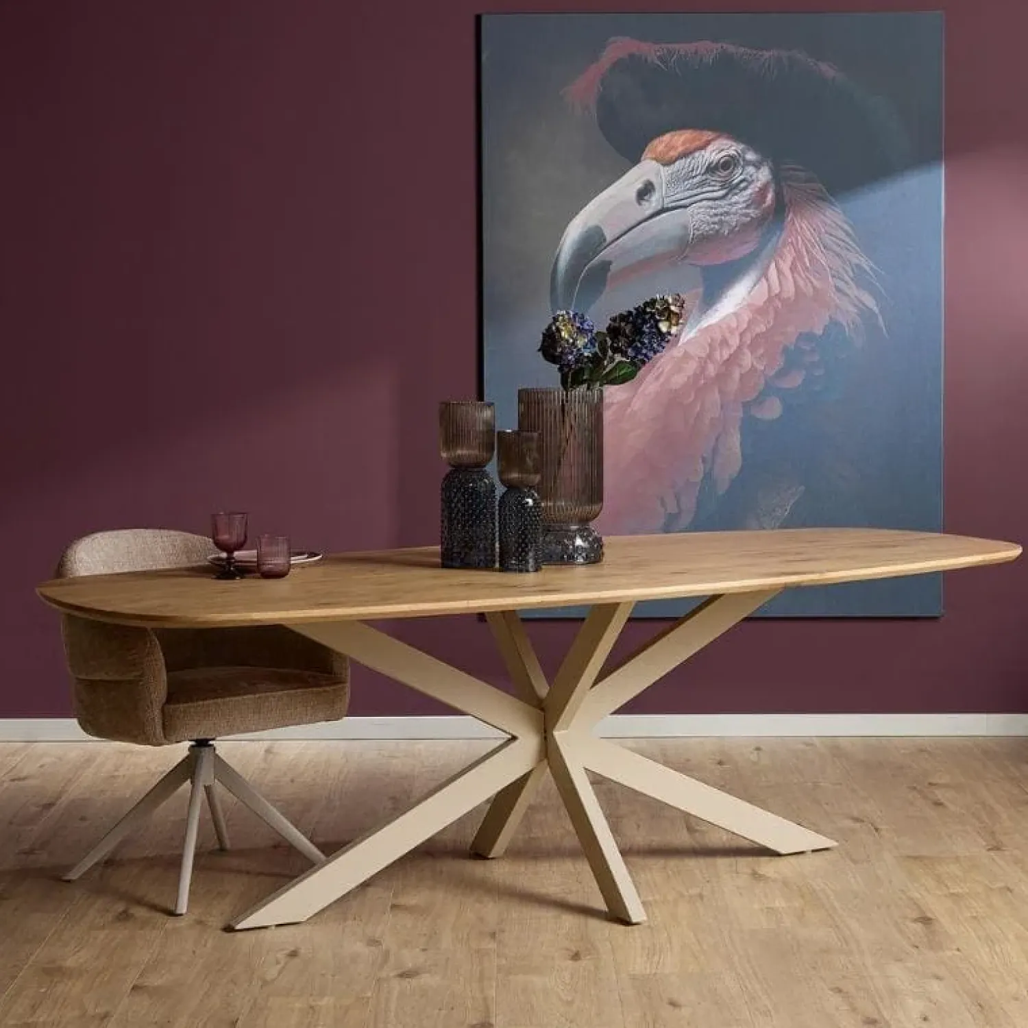 Furndea Eettafels|Ferry Eettafel Deens Ovaal Naturel Eiken met zand poot 240 cm