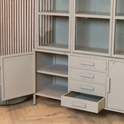 Cavetown Vitrinekasten|Industriele Kasten|Figue vitrinekast hoog taupe 136cm