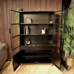 Cavetown Vitrinekasten|Industriele Kasten|Figue vitrinekast industrieel zwart 120cm