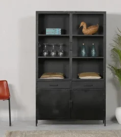 Cavetown Vitrinekasten|Industriele Kasten|Figue vitrinekast industrieel zwart 120cm