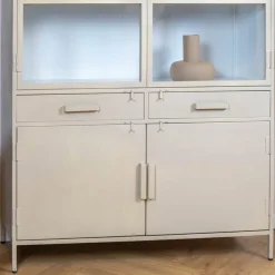 Cavetown Vitrinekasten|Industriele Kasten|Figue vitrinekast industrieel taupe 120cm