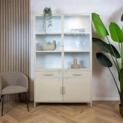 Cavetown Vitrinekasten|Industriele Kasten|Figue vitrinekast industrieel taupe 120cm