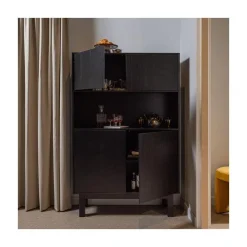 WOOOD Barkasten|Industriele Kasten|Finca Buffet-/drankkast grenen zwart 110cm