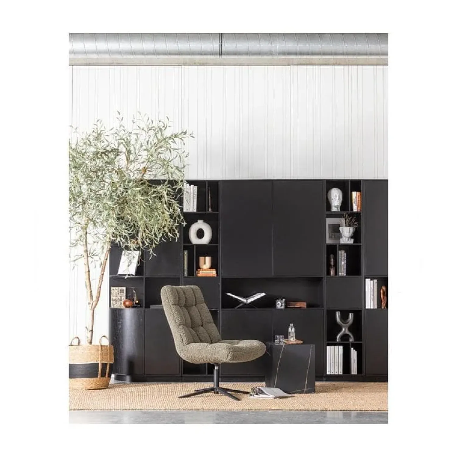 WOOOD Industriele Kasten|Tv Meubels|Finca Tv meubel rond rechts grenen zwart 78cm