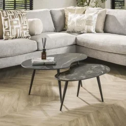 Kalfort Salontafels|Fira Salontafel set van 2 Niervorm Zwart Keramiek