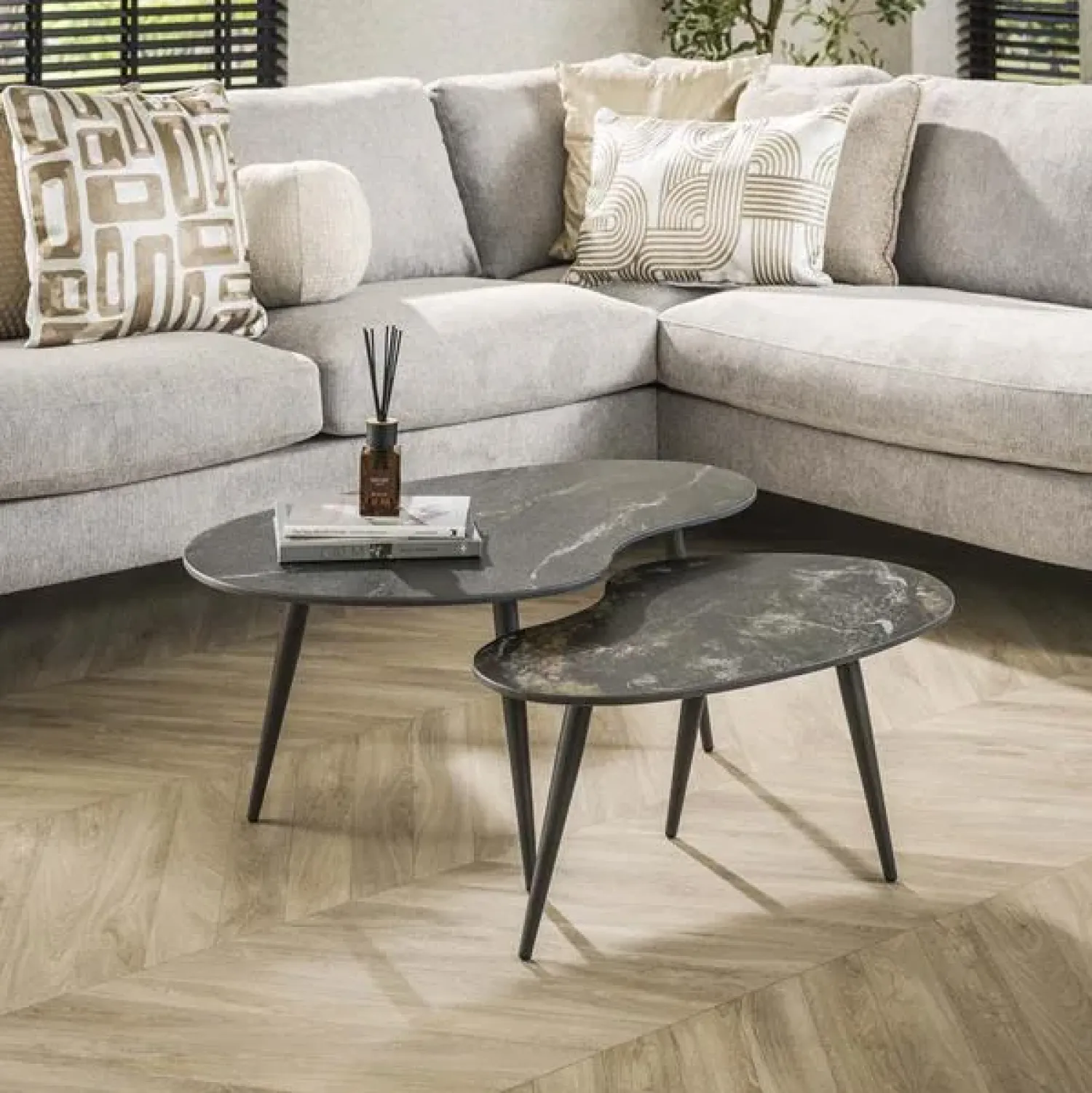 Kalfort Salontafels|Fira Salontafel set van 2 Niervorm Zwart Keramiek