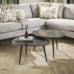 Kalfort Salontafels|Fira Salontafel set van 2 Organisch Zwart Keramiek