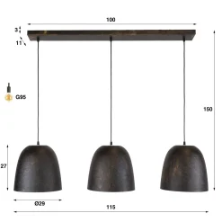 Kalfort Hanglampen|Flint 3-lichts Hanglamp Bruin