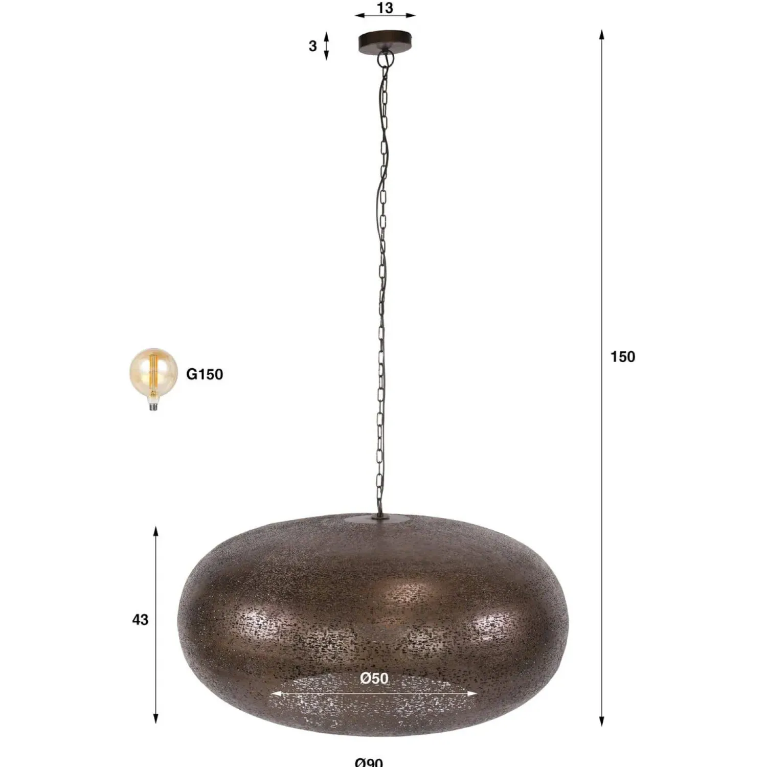 Kalfort Hanglampen|Florida 1-lichts Hanglamp XL koper 90cm
