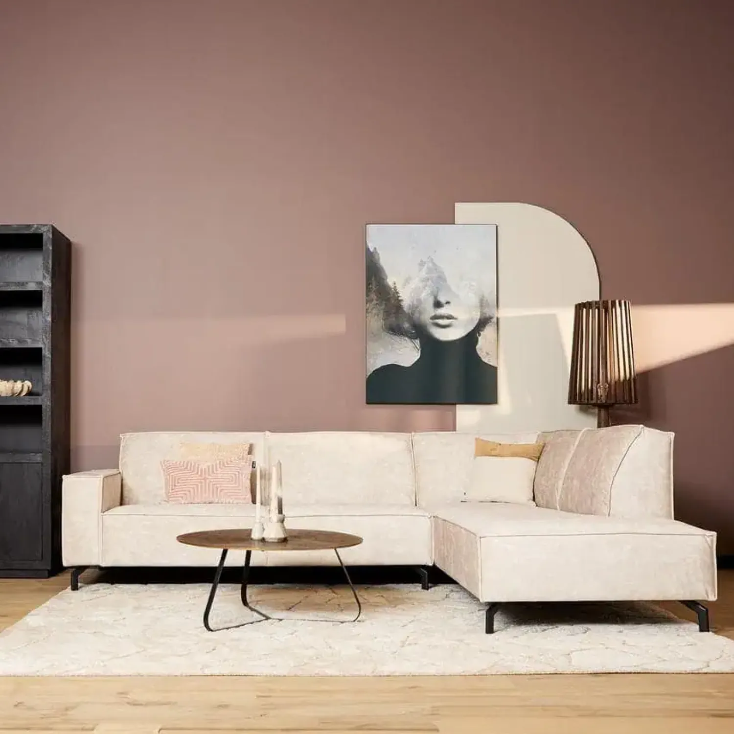 Furndea Hoekbanken|Floris Hoekbank 2,5 zits + Divan Rechts Beige Velvet