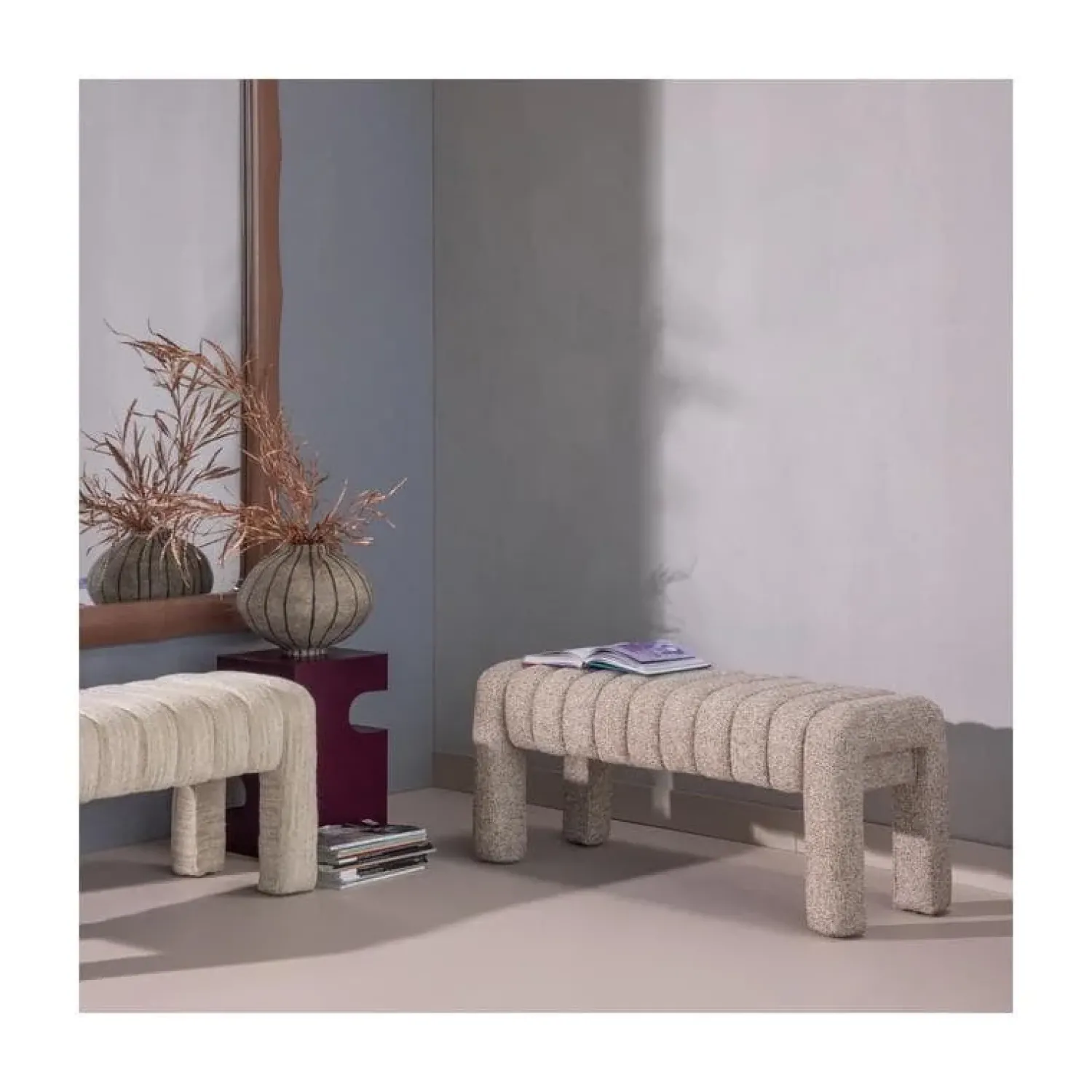 WOOOD Eetkamerbanken|Eetkamerbanken|Frex Bankje Bouclé Bruin 110cm