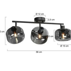 Steinmex Plafondlampen|Gabriella 3-lichts Plafondlamp Smoke Glas