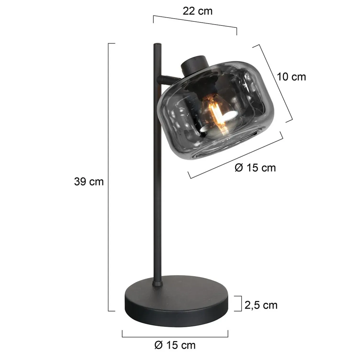 Steinmex Tafellampen|Gabriella 1-lichts Tafellamp Smoke Glas