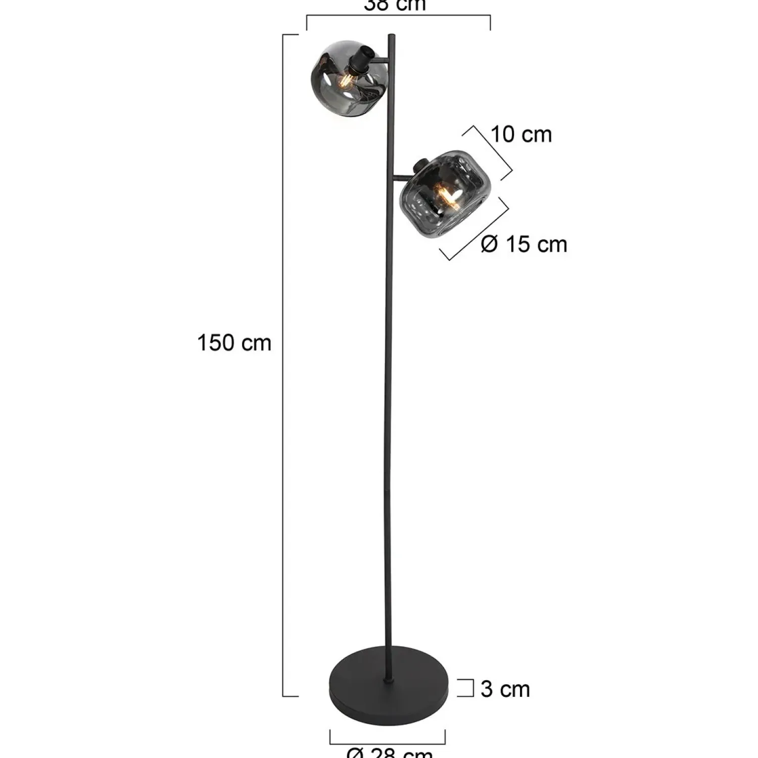 Steinmex Vloerlampen|Gabriella 2-lichts Vloerlamp Smoke Glas