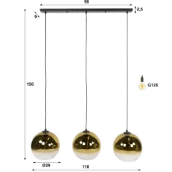 Kalfort Hanglampen|Glazen Hanglamp|Galsa 3-lichts Hanglamp amber glas