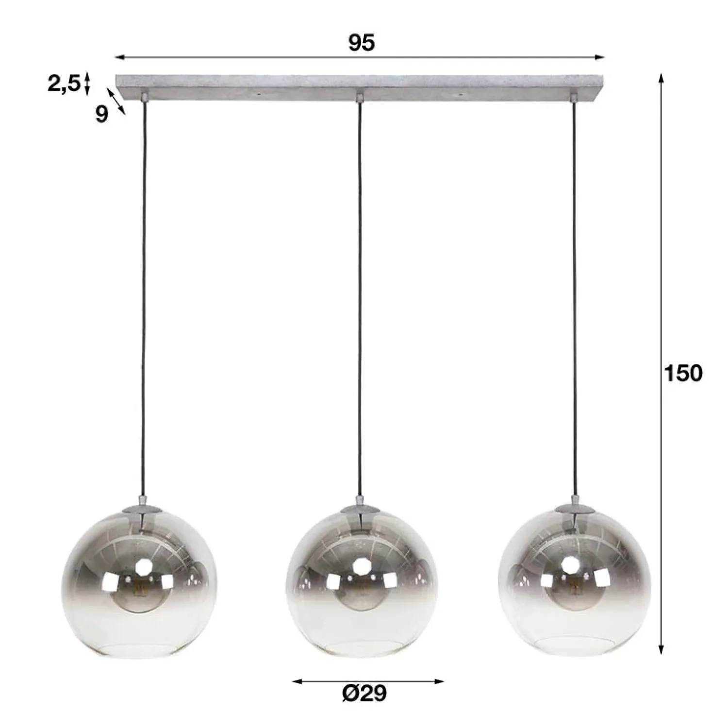 Kalfort Hanglampen|Glazen Hanglamp|Galsa 3-lichts hanglamp industrieel