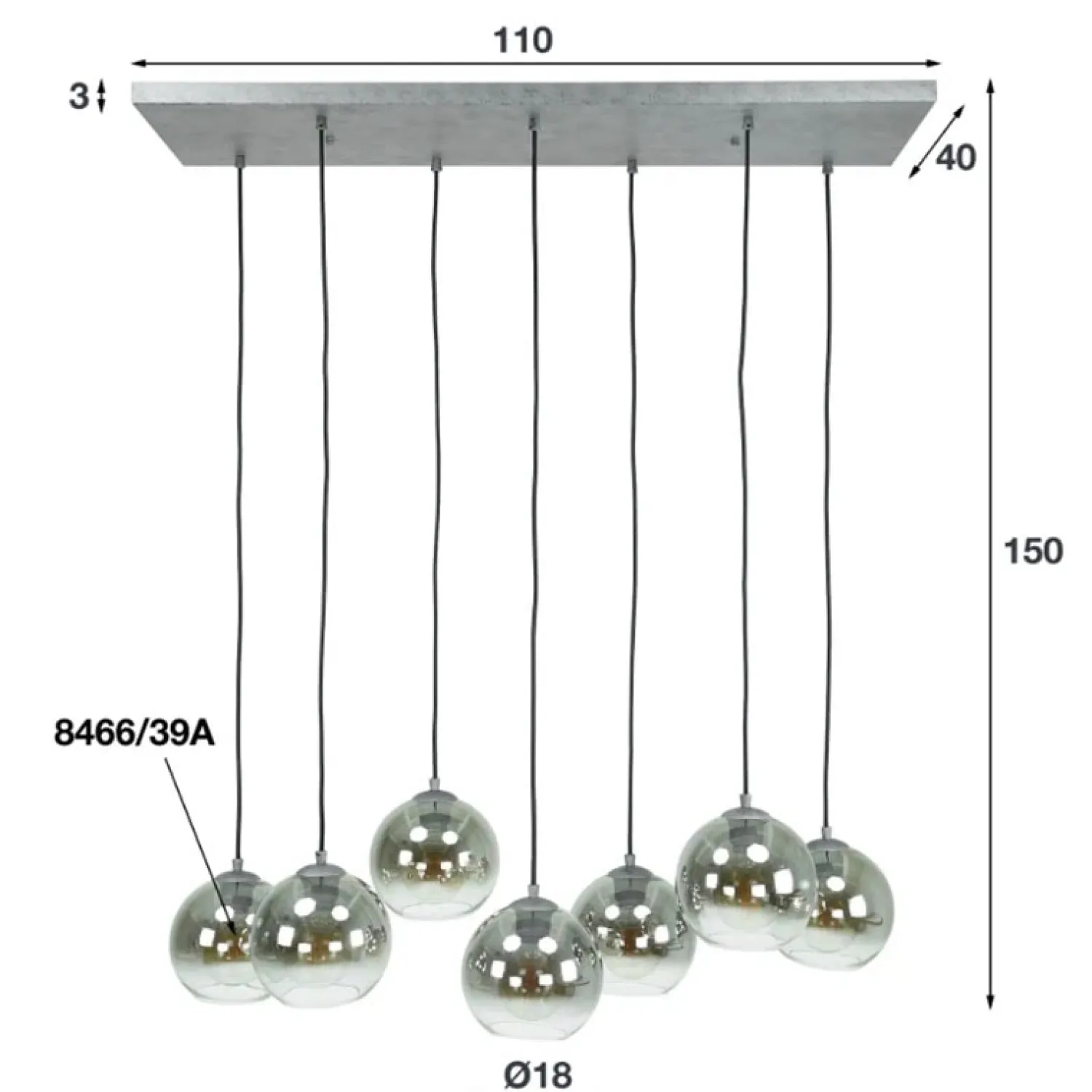 Kalfort Hanglampen|Glazen Hanglamp|Galsa 7-lichts hanglamp industrieel