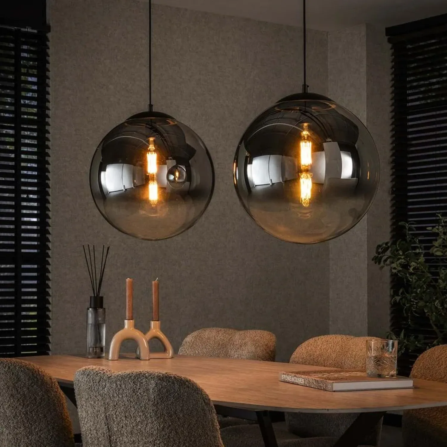 Kalfort Hanglampen|Glazen Hanglamp|Galsa 2-lichts Hanglamp XL smoke zwart