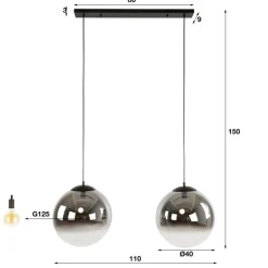 Kalfort Hanglampen|Glazen Hanglamp|Galsa 2-lichts Hanglamp XL smoke zwart