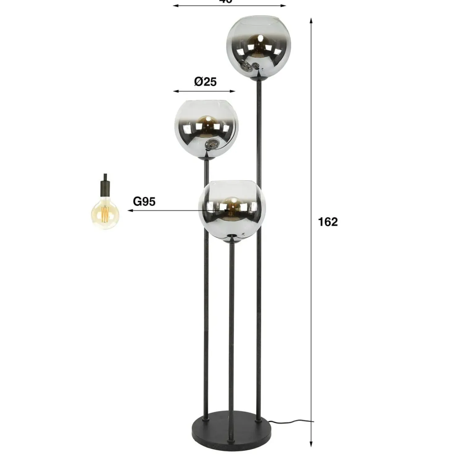 Kalfort Vloerlampen|Galsa 3-lichts Vloerlamp Smoke glas
