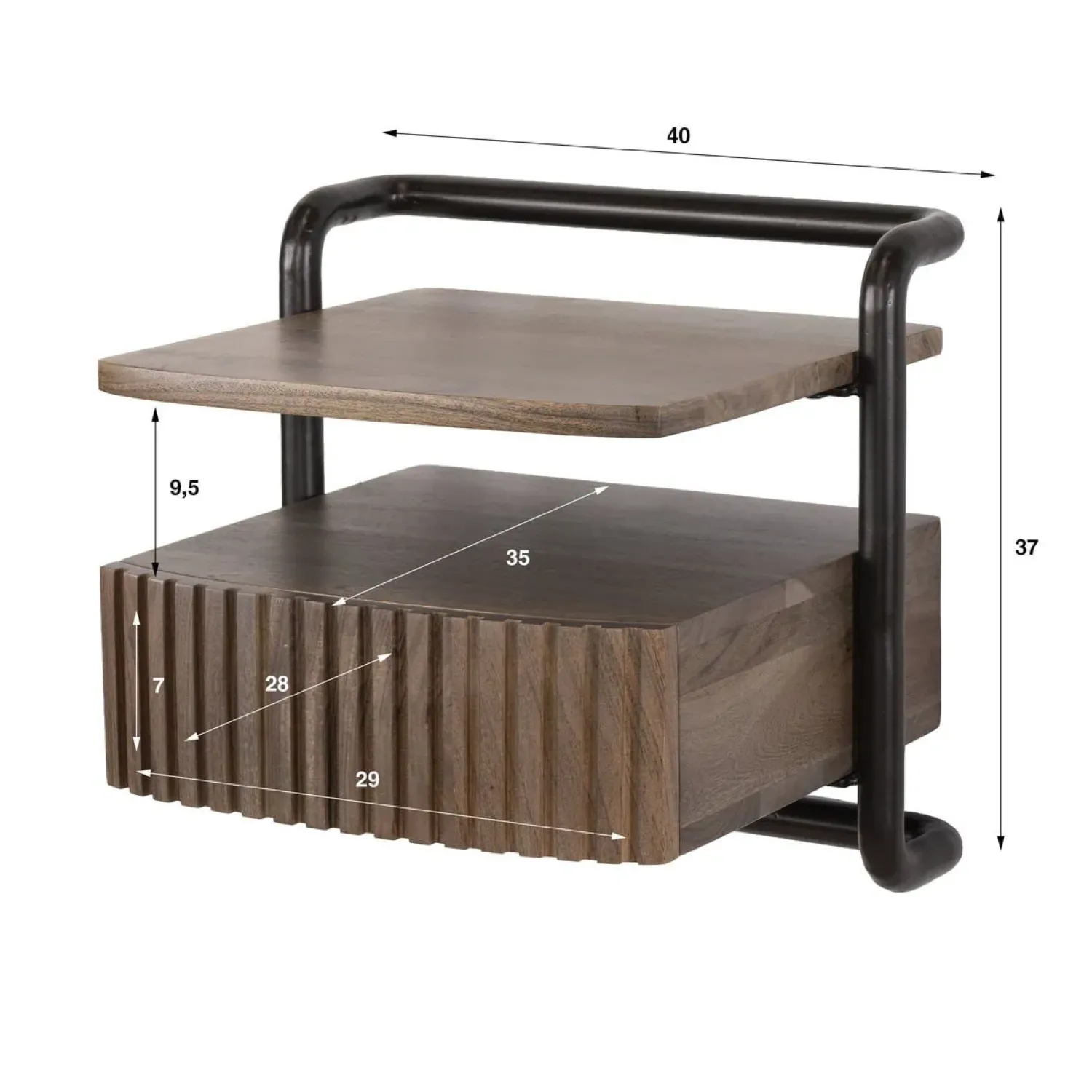 Kalfort Nachtkastjes|Industriele Kasten|Gia Nachtkastje zwevend 1 lade Acaciahout 40cm