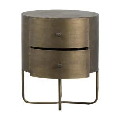 WOOOD Nachtkastjes|Industriele Kasten|Glossy Rond kastje metaal antique brass 39cm