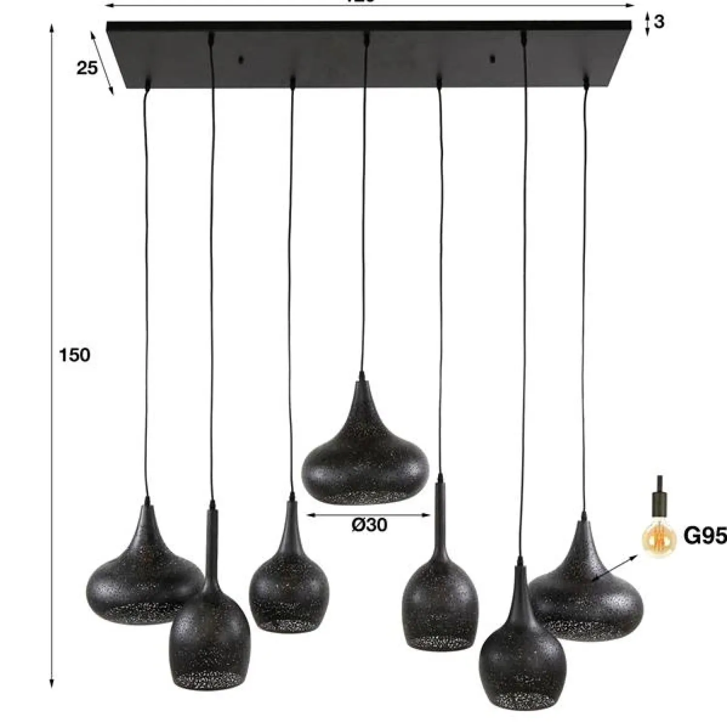 Kalfort Hanglampen|Goldberg 7-lichts Hanglamp Zwart