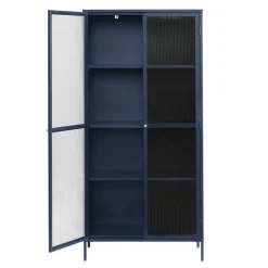 LykkeHome Boekenkasten|Vakkenkasten|Gulltop vitrinekast blauw metaal 190cm