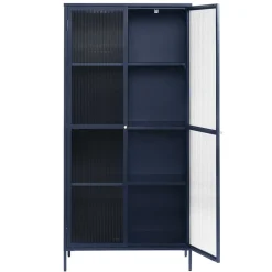 LykkeHome Boekenkasten|Vakkenkasten|Gulltop vitrinekast blauw metaal 190cm