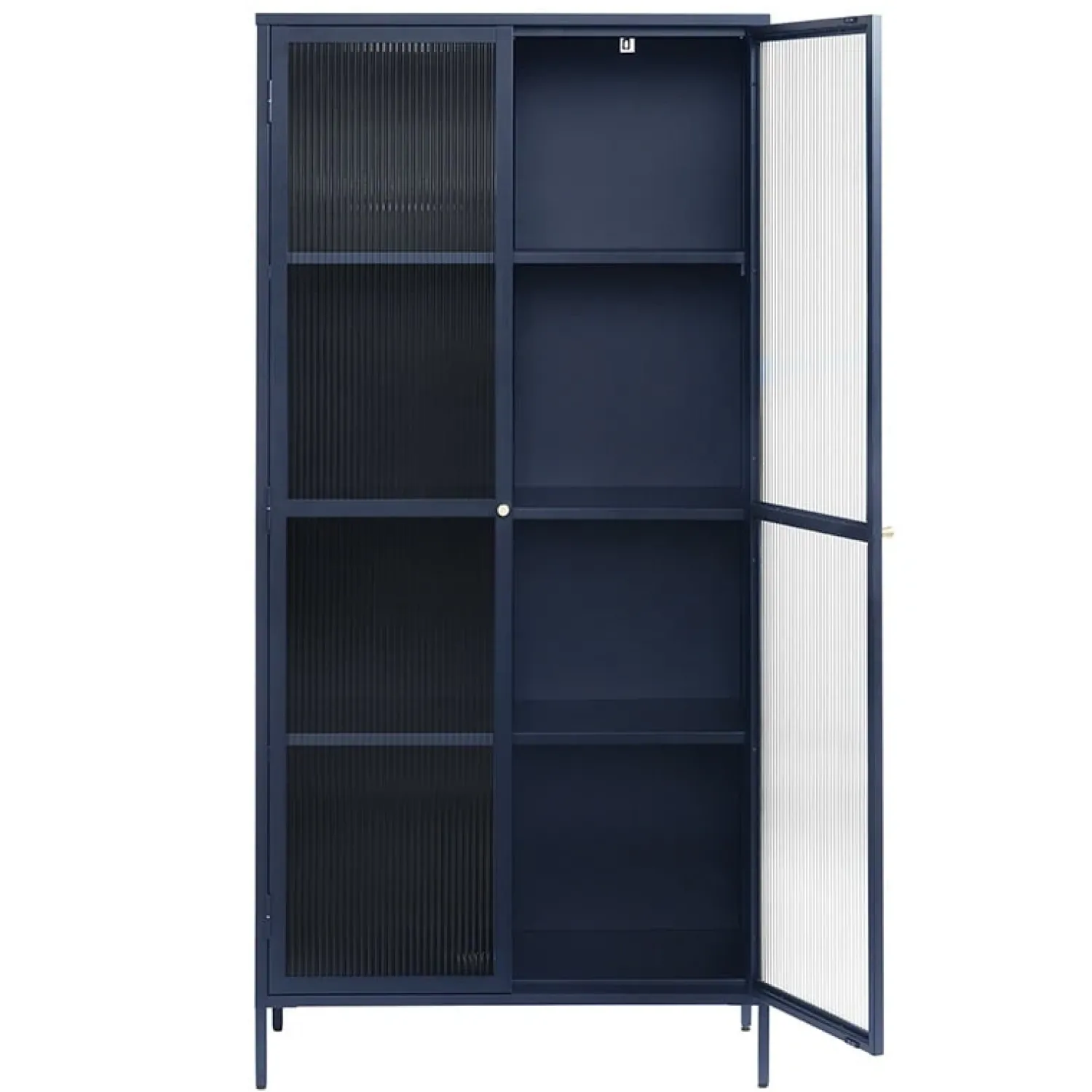 LykkeHome Boekenkasten|Vakkenkasten|Gulltop vitrinekast blauw metaal 190cm