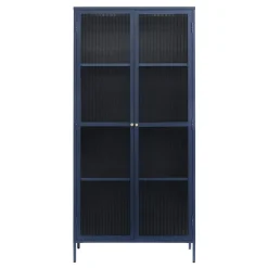 LykkeHome Boekenkasten|Vakkenkasten|Gulltop vitrinekast blauw metaal 190cm