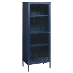 LykkeHome Boekenkasten|Vakkenkasten|Gulltop vitrinekast blauw metaal 160cm