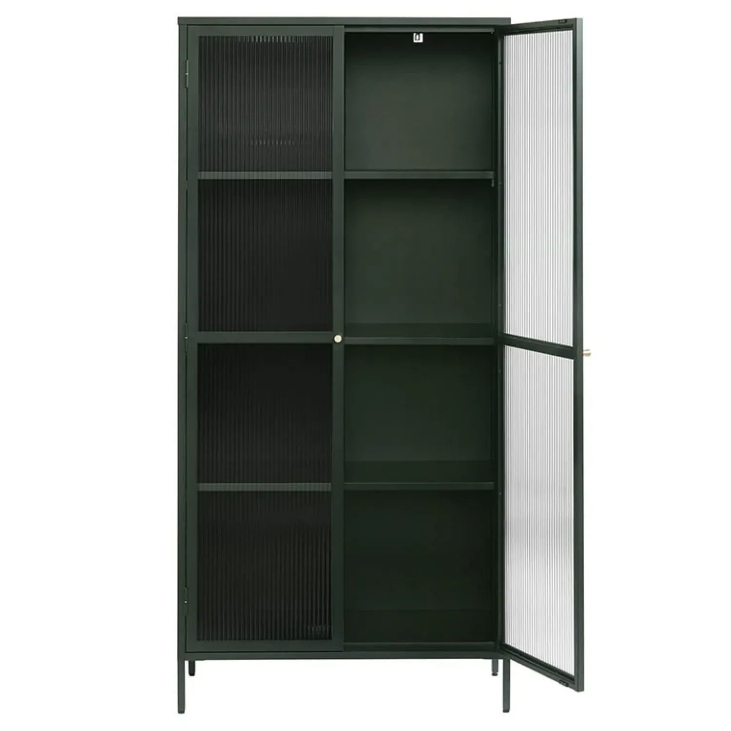 LykkeHome Boekenkasten|Vakkenkasten|Gulltop vitrinekast groen metaal 190cm