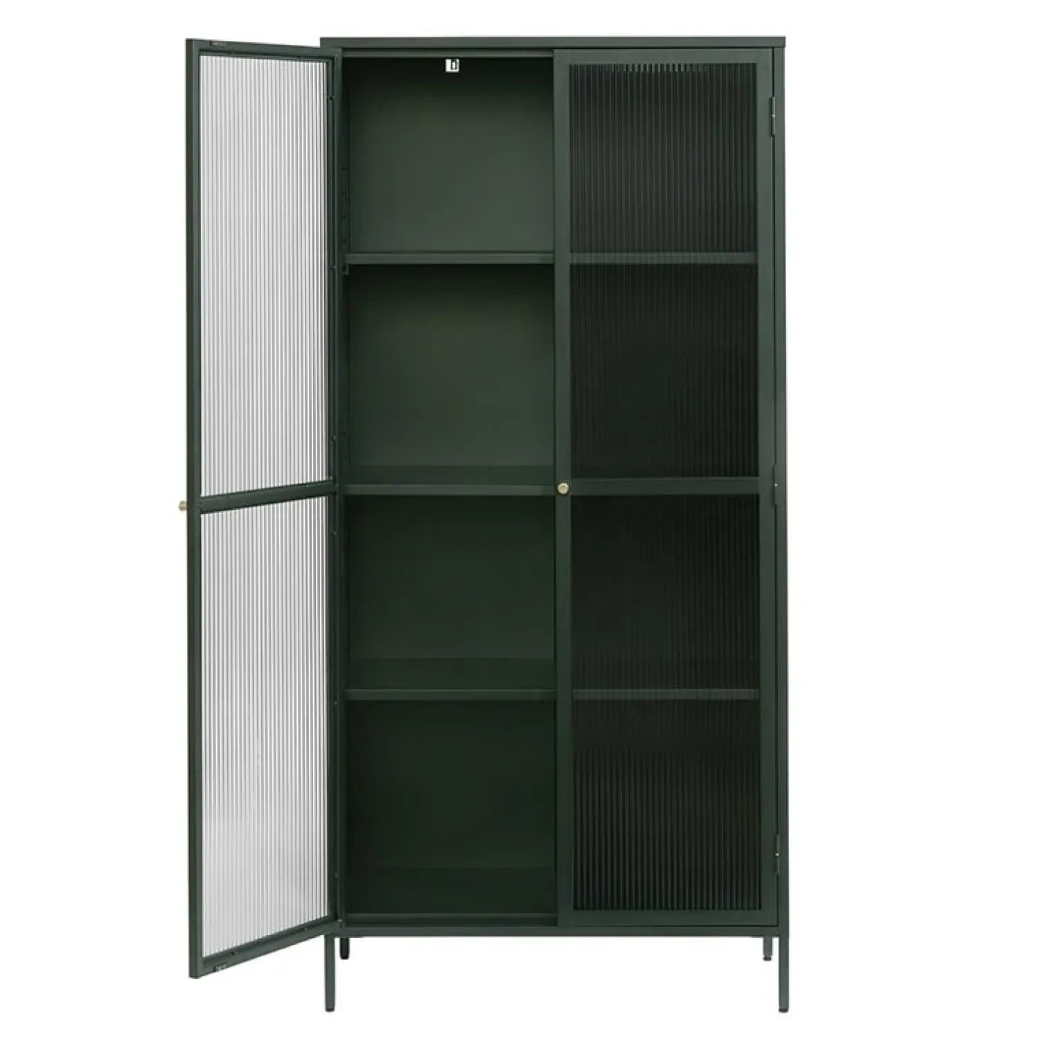 LykkeHome Boekenkasten|Vakkenkasten|Gulltop vitrinekast groen metaal 190cm