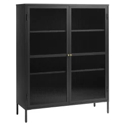 LykkeHome Boekenkasten|Vakkenkasten|Gulltop vitrinekast zwart metaal 140cm
