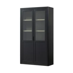 WOOOD Vitrinekasten|Industriele Kasten|Gunnar Buffetkast grenen matzwart 120 cm