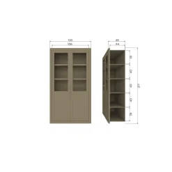 WOOOD Vitrinekasten|Industriele Kasten|Gunnar Buffetkast grenen mud 120 cm