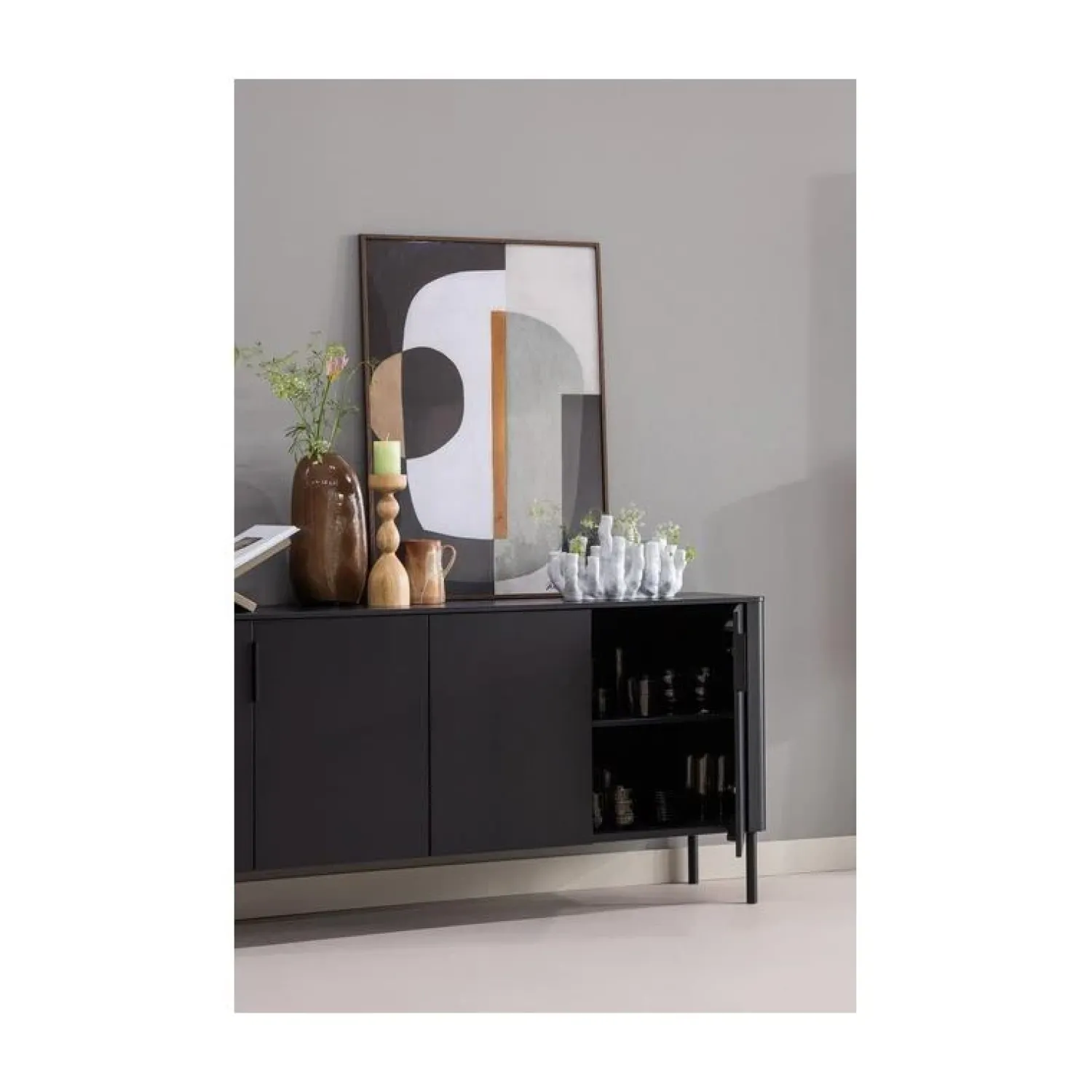 WOOOD Dressoirs|Industriele Kasten|Gunnar Dressoir grenen matzwart 200 cm