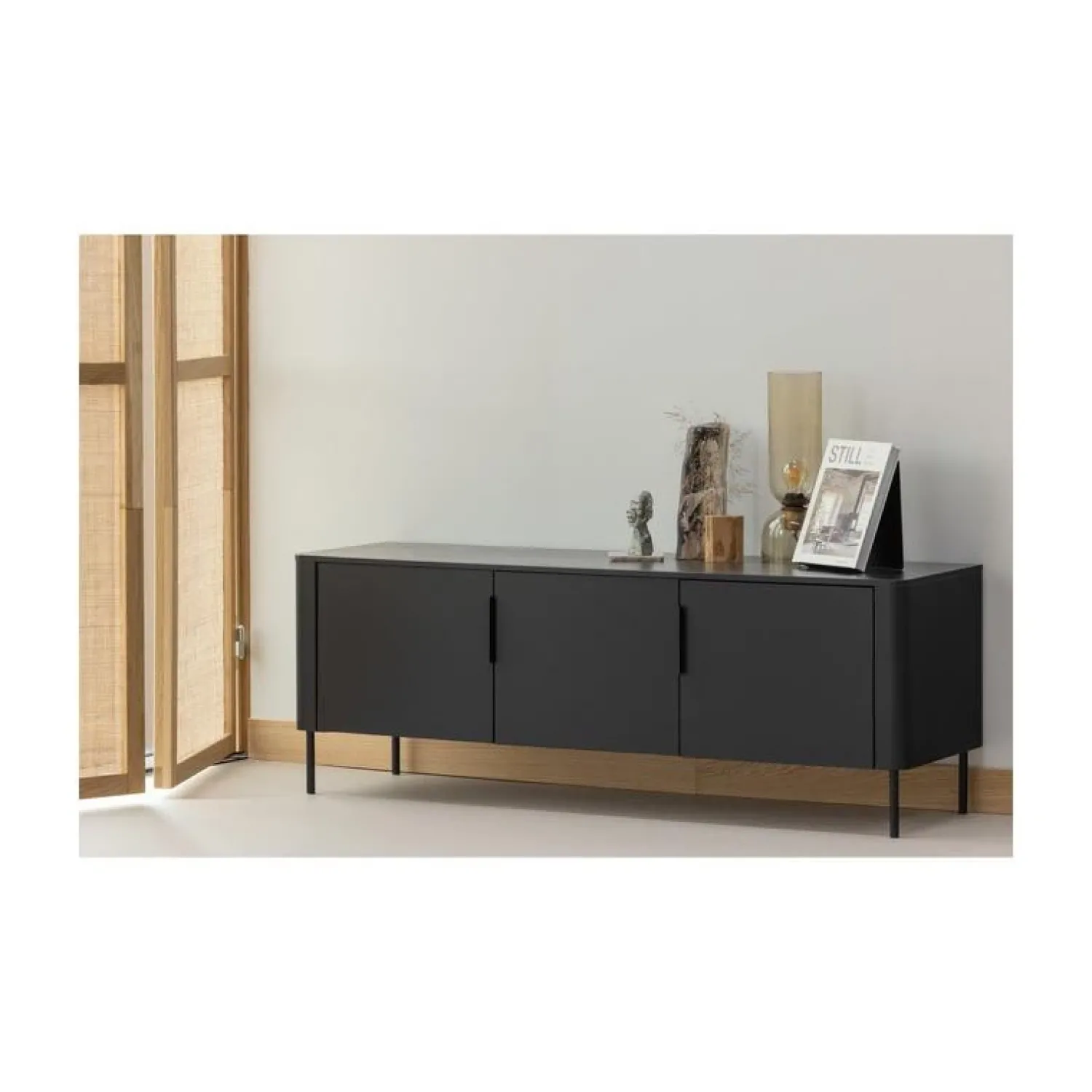 WOOOD Industriele Kasten|Tv Meubels|Gunnar Tv meubel grenen matzwart 154 cm