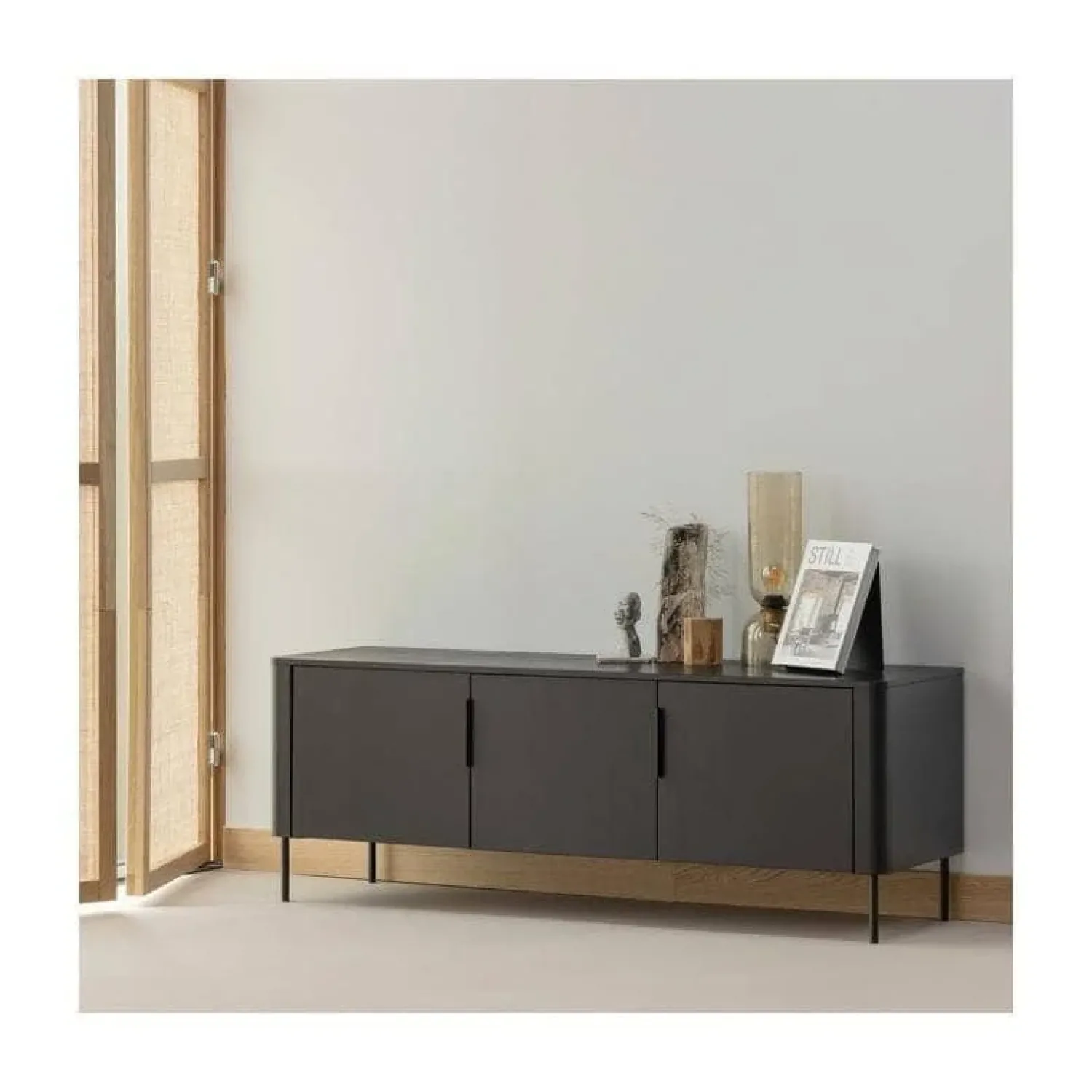 WOOOD Industriele Kasten|Tv Meubels|Gunnar Tv meubel grenen matzwart 154 cm