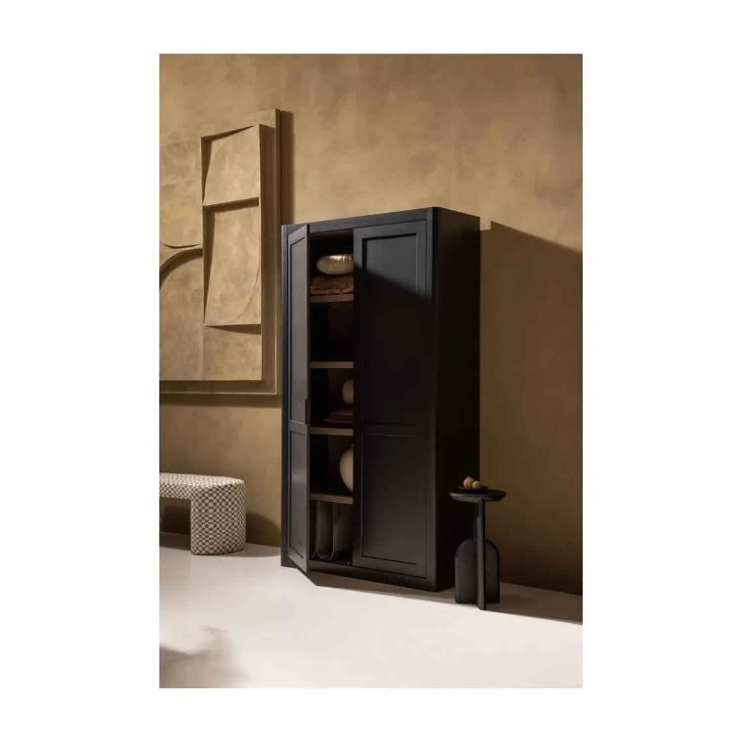 WOOOD Wandkasten|Industriele Kasten|Gunnar Wandkast grenen matzwart/mud 120 cm