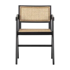 WOOOD Eetkamerstoelen|Gunn Eetkamerstoel rattan/hout zwart