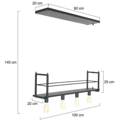 Steinmex Hanglampen|Hanglamp Buckley met rek 4-lichts