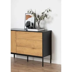 Nordhavn Dressoirs|Industriele Kasten|Hektor Dressoir Zwart/Naturel 120cm