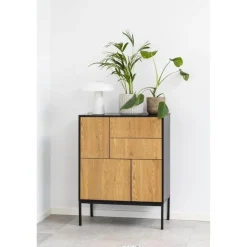 Nordhavn Dressoirs|Industriele Kasten|Hektor Dressoir Zwart/Naturel 80cm