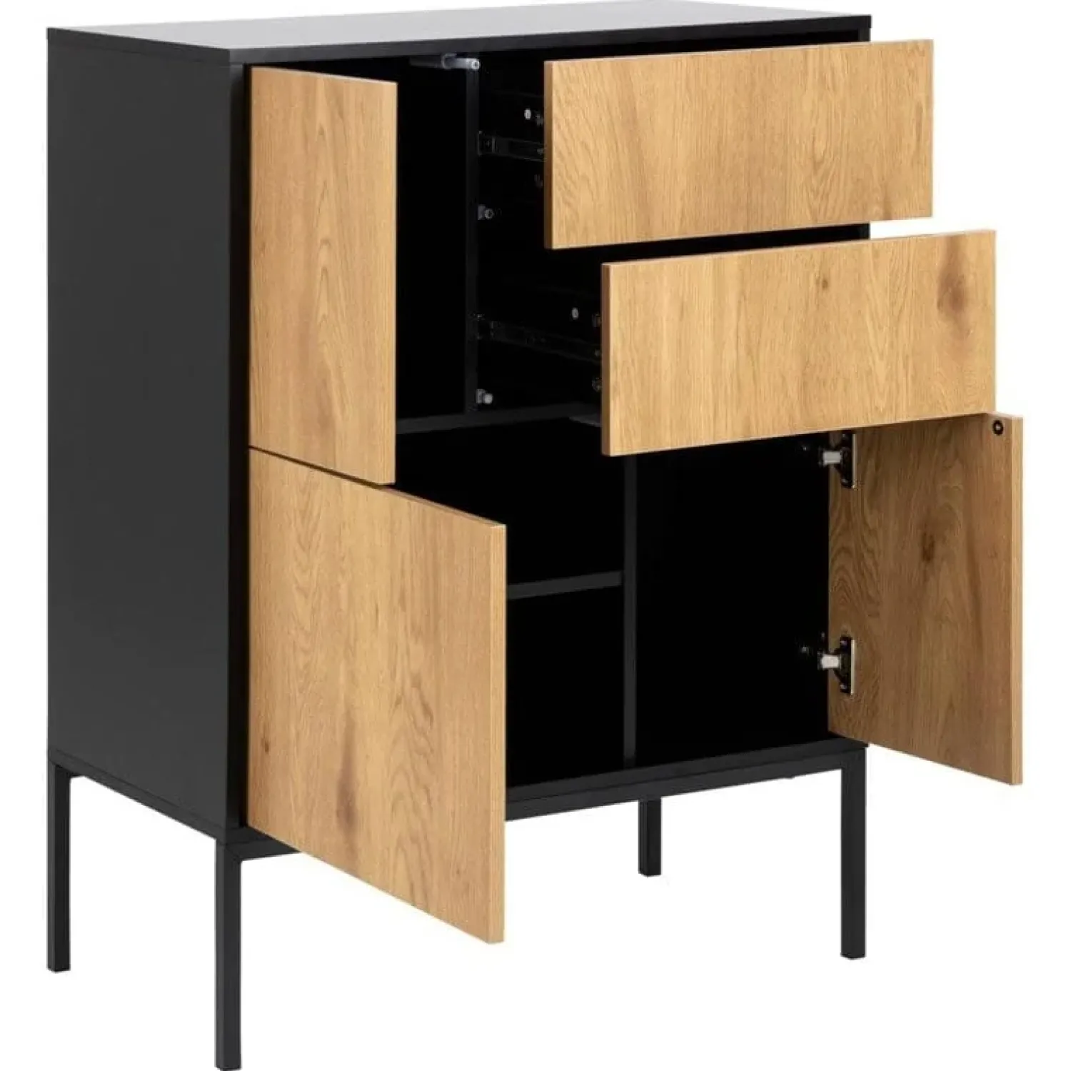 Nordhavn Dressoirs|Industriele Kasten|Hektor Dressoir Zwart/Naturel 80cm