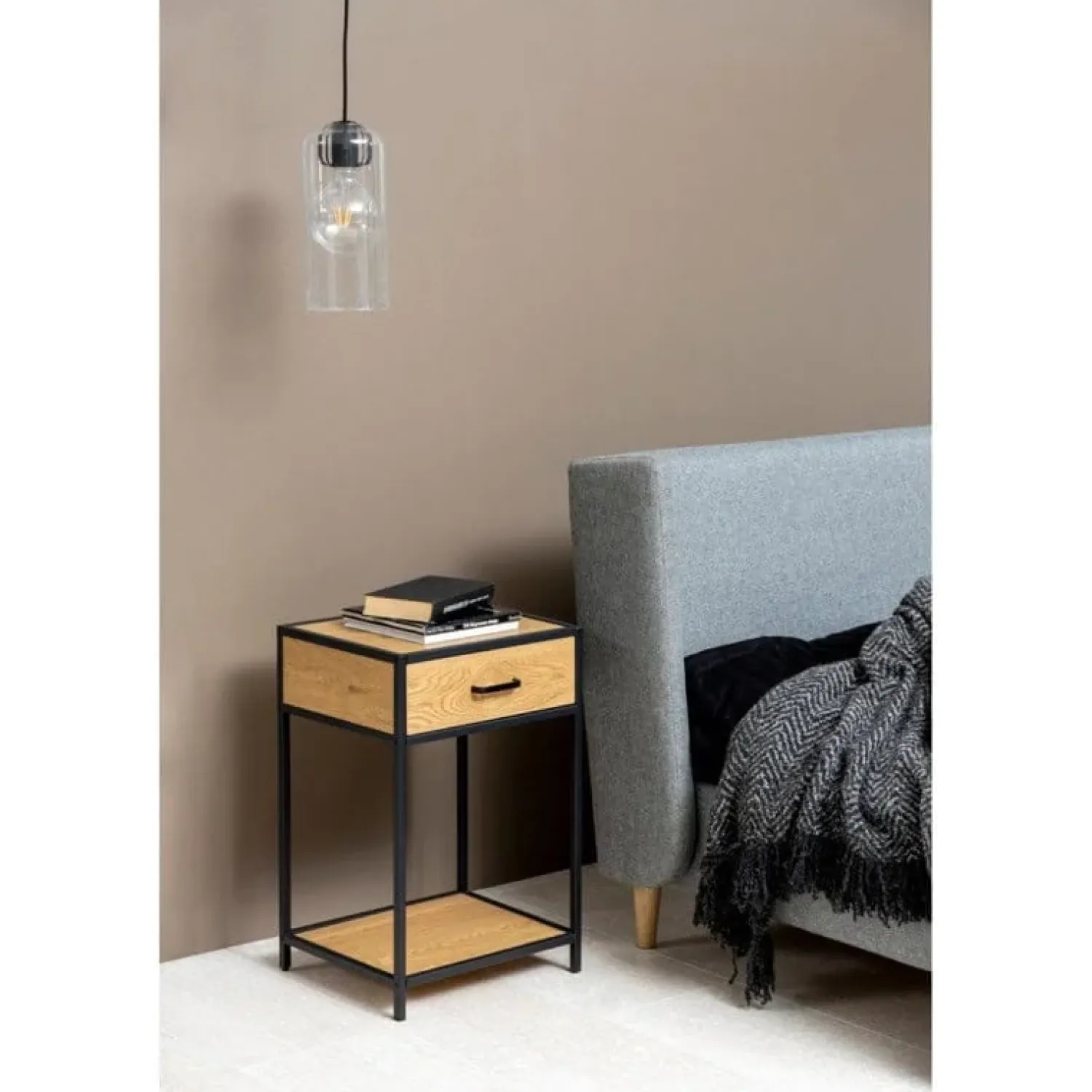 Nordhavn Nachtkastjes|Industriele Kasten|Hektor Nachtkastje Naturel 1 lade 42cm