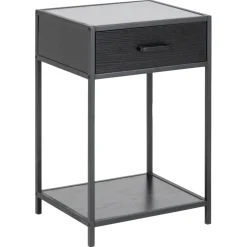 Nordhavn Nachtkastjes|Industriele Kasten|Hektor Nachtkastje Zwart 1 lade 42cm
