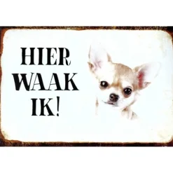 Cavetown Metalen Borden|Hier Waak ik - Chihuahua - metalen bord